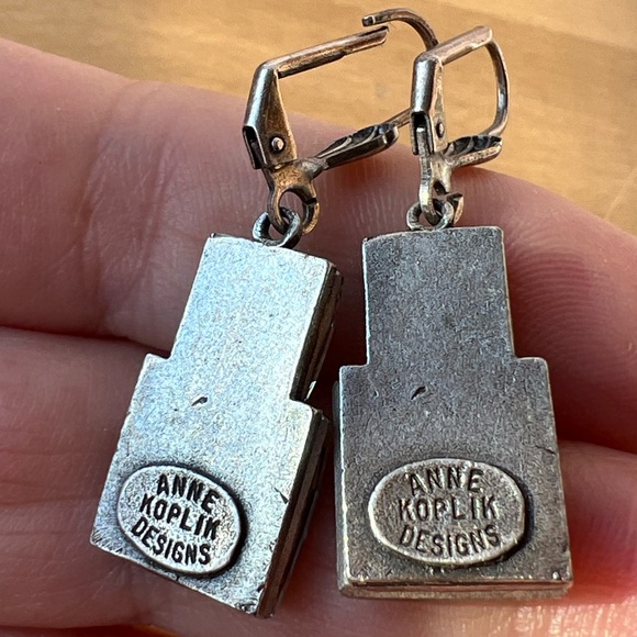 VINTAGE ANNE KOPLIK DESIGN MIRRORED FACETED GLASS DROP DANGLE EARRINGS LEVERBACK - Picture 3 of 16